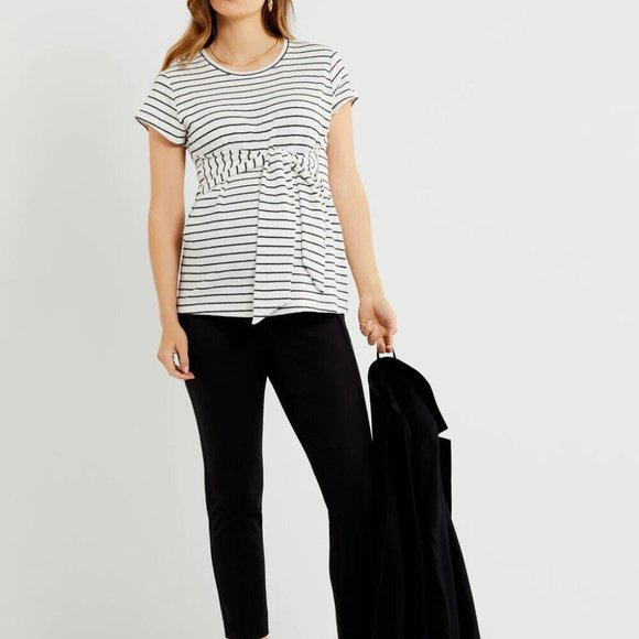 A Pea in the Pod TIE FRONT TEXTURED MATERNITY TOP Size SMALL Black White Stripe - Picture 1 of 12